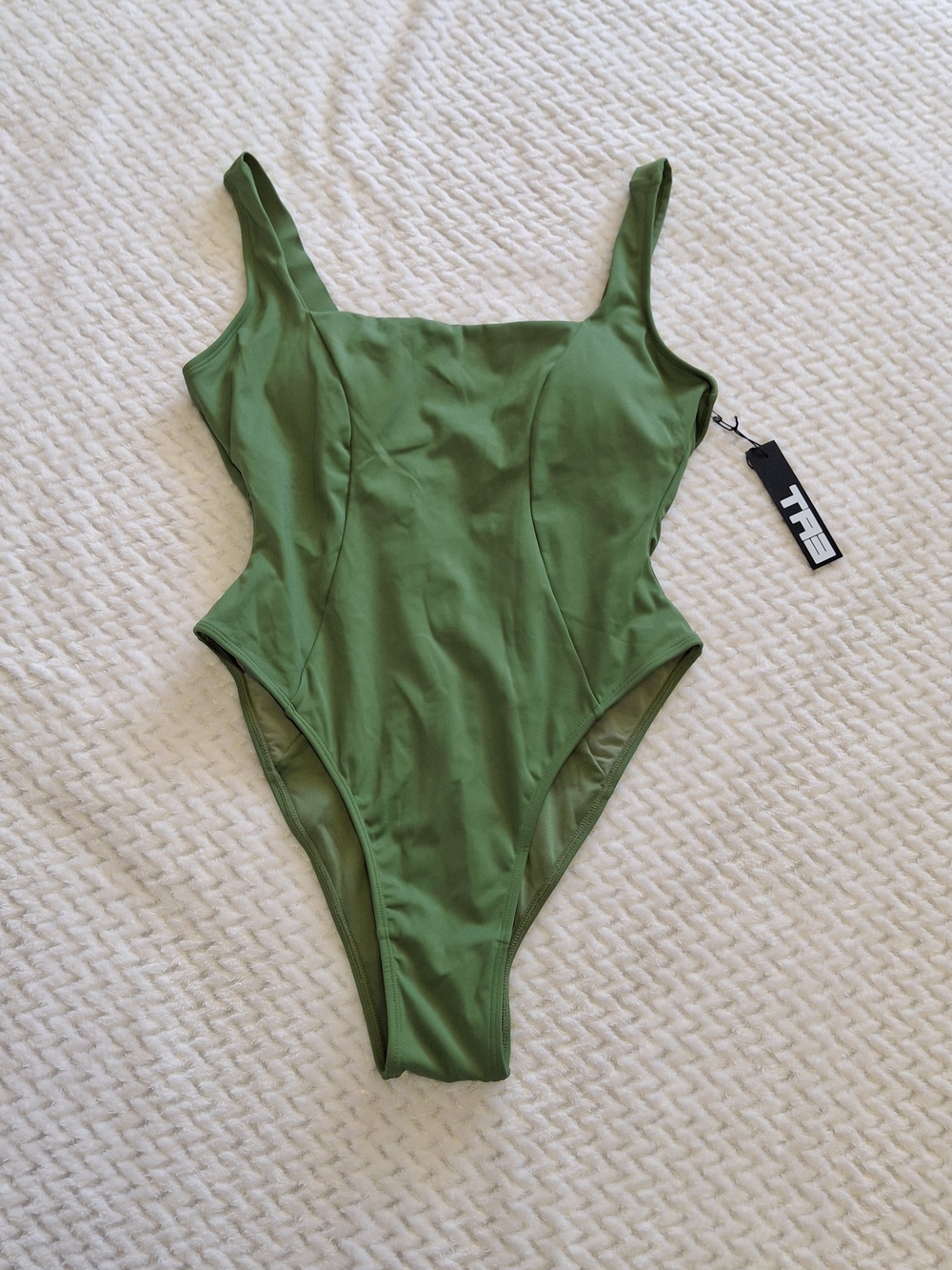 NWT TA3 Army Green HI Cut Squarey Body Sculpting One-Piece Swimsuit Large